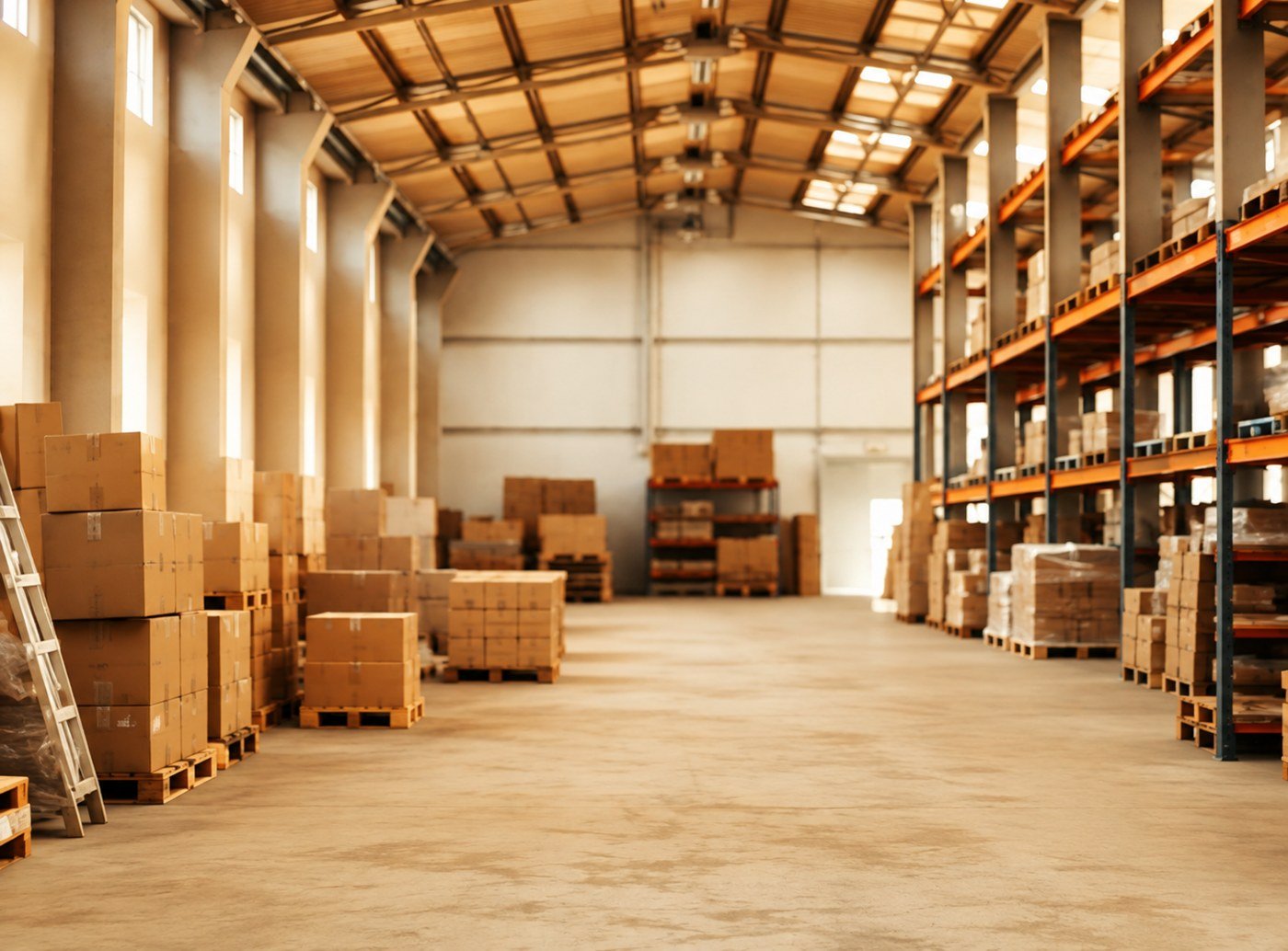 KSK Supplies distribution warehouse with palletised stock and racking