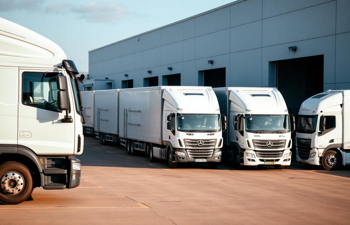 Delivery lorries at the loading bays of a UK distribution centre